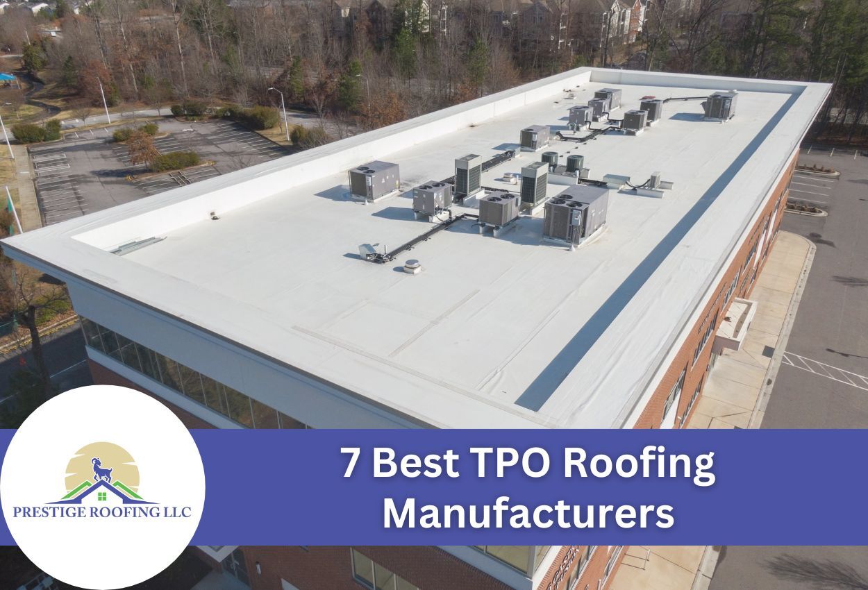 Flat rooftop with TPO roofing material and ventilation systems installed.