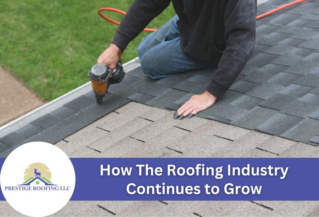 Roofer installing shingles on a roof, highlighting industry growth trends.