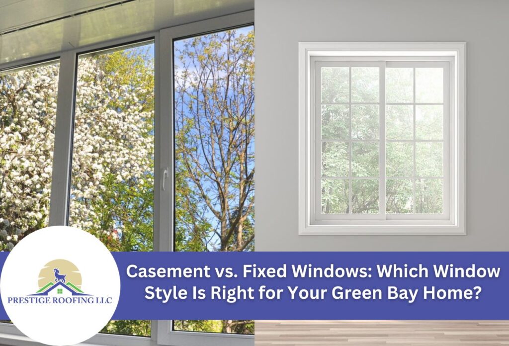 Casement vs fixed windows comparison showing modern home interior with trees