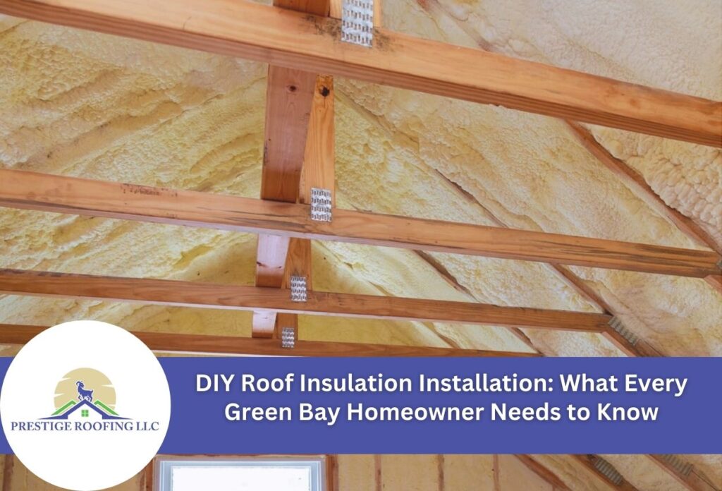 DIY roof insulation in attic with wooden beams, ideal for Green Bay homes.