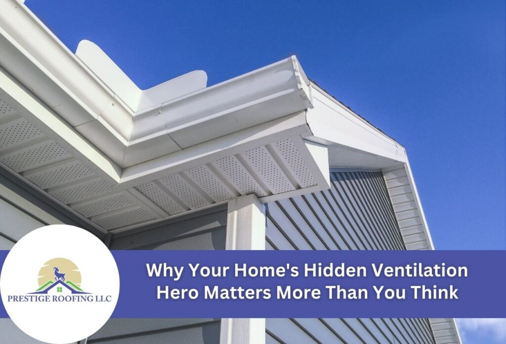 Close-up of house roof with ventilation system against clear blue sky.