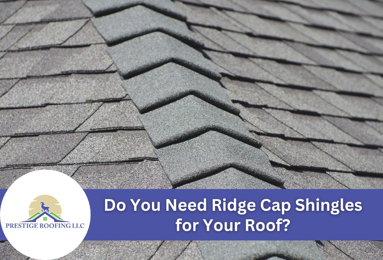 Close-up view of ridge cap shingles on a rooftop with clear sky.