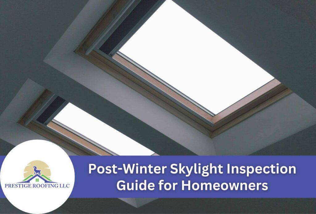 Skylights in a roof indicating inspection tips for homeowners.