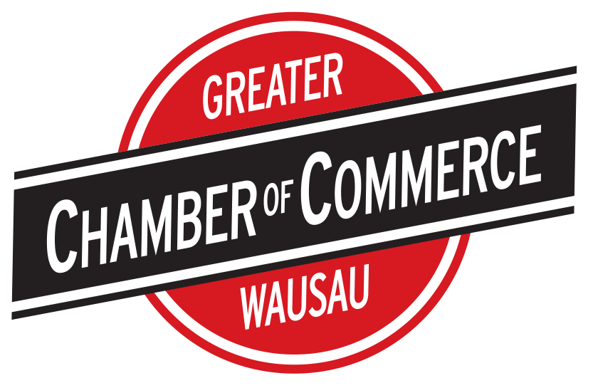 Logo of Greater Wausau Chamber of Commerce in red and black.
