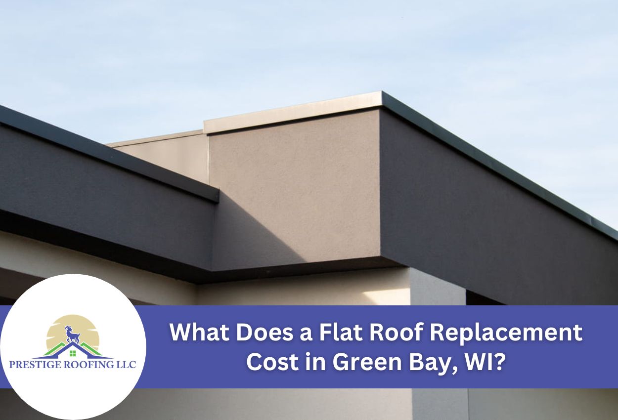 Modern flat roof structure in Green Bay with a clear blue sky backdrop.