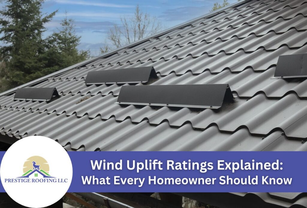 Metal roof with wind uplift ratings coverage, by Prestige Roofing LLC.