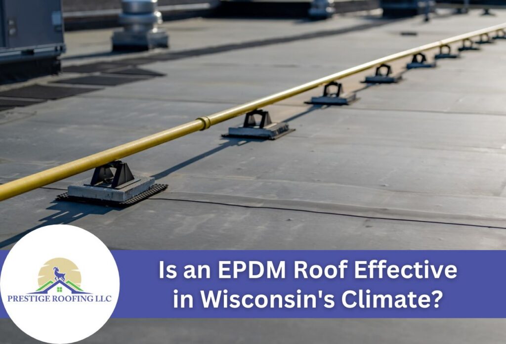 EPDM roofing system on a commercial building in focus